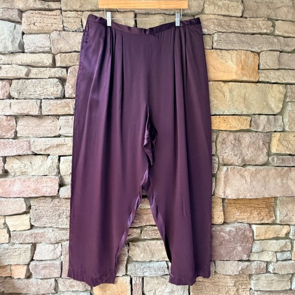 Lane Bryant Pants - Lane Bryant Womens 22/24 Silk Trousers Plum Purple Pleated Elastic Waist Office